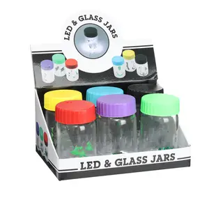 New Wholesale Glass Led Jar With Plastic Lid Stash Logo Customized Portable Glass Storage Jar