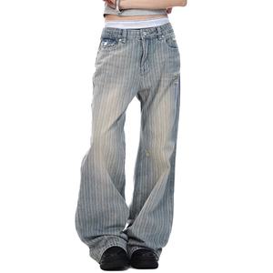 บริการขายส่ง OME กางเกงยีนส์แฟชั่นลำลองผู้ชาย ลายทางแนวตั้ง ทรงหลวม เอวสูง สีซีดจาง - Product Image 1