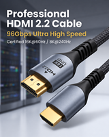 Kabel HDMI 2.2 OEM ODM 96Gbps Kecepatan Ultra Tinggi 16K60Hz 8K240Hz Jalinan Nilon Kabel HDMI Logo Kustom Panjang Kemasan