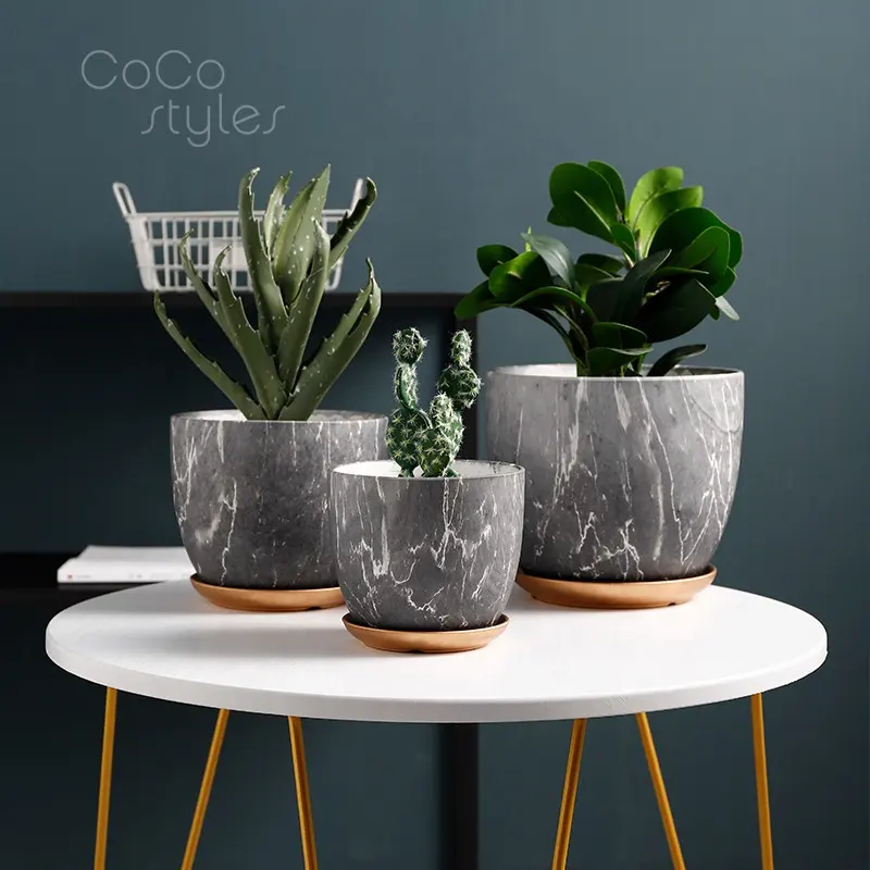 Cocostyls Pot Bunga Bulat 2019 Buatan Tangan, Pot Bunga Bulat Marmer Gaya Nordic untuk Dekorasi Rumah Sederhana Gaya Ins