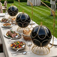 Plat de service de luxe noir et or, ensemble chauffe-plats pour buffet, idéal pour mariages, traiteurs, fêtes, hôtels et restaurants