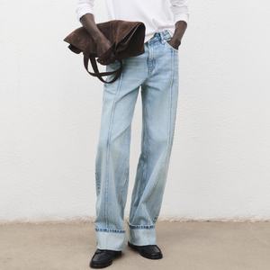 Jeans amples bleus vintage pour hommes, style streetwear, avec logo personnalisé, coupe large et ourlet retroussé – Vente en gros - Product Image 3