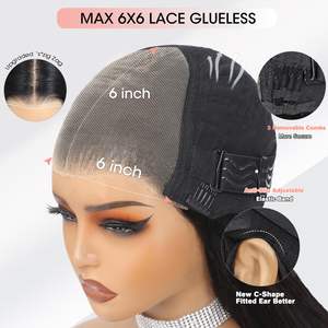 Rideau en couches frange visage encadrement 6X6 perruque sans colle cheveux humains HD <span class=keywords><strong>dentelle</strong></span> lâche vague de corps <span class=keywords><strong>dentelle</strong></span> avant perruques - Product Image 5