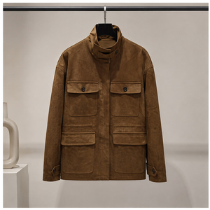 Damesjack met opstaande kraag, meerdere opgestikte zakken, losse bovenkleding voor lente en herfst - Product Image 2
