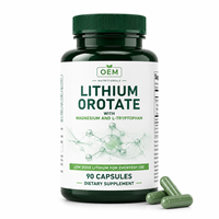 Capsules d'orotate de lithium, magnésium et L-triptophane, complément alimentaire à faible dose pour soutenir la santé du cerveau et de l'humeur, étiquette privée OEM