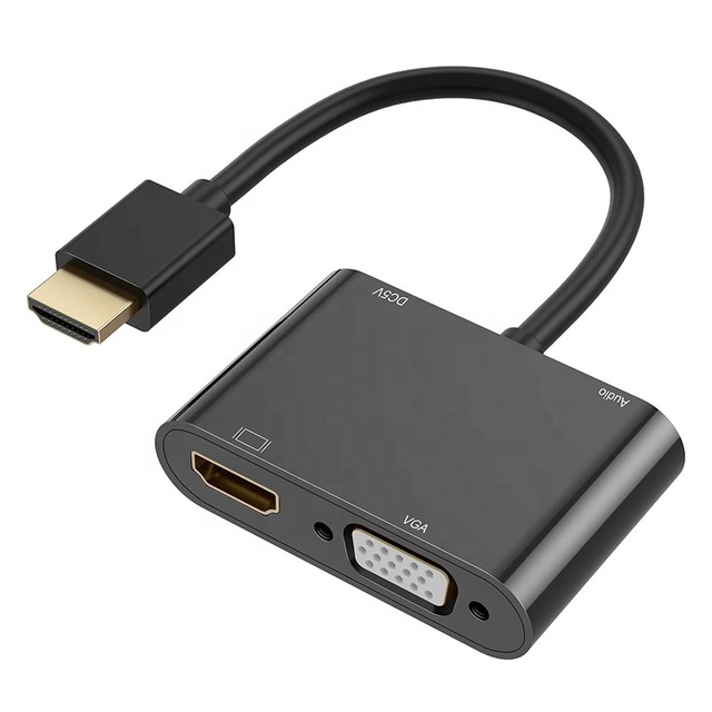 1080P for to for VGA Splitter Video Converter with Twisted Pair Coaxial PVC Jacket 3.5MM Audio Jack Charging Cable Black
