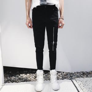 New Arrival Ripped <b>Jeans</b> <b>Men</b> Skinny Destroyed Knee Leg Zippers <b>Biker</b> <b>Jeans</b> <b>Black</b> White Jogger Pants - Product Image 2