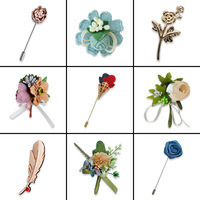 ZC009 Boutonnière de costume formel, Fleur artificielle, Accessoire de tenue pour mariage ou cérémonie de bébé, Broche-collier, Accessoire rayé pour costume de marié