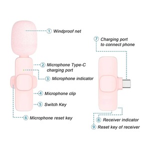 ไมโครโฟนไร้สายแบบหนีบปกเสื้อ K9 รุ่นคู่ สีชมพู พร้อมแผ่นกันลมขนฟู ลดเสียงรบกวน สำหรับการถ่ายทอดสดผ่านโทรศัพท์ - Product Image 3