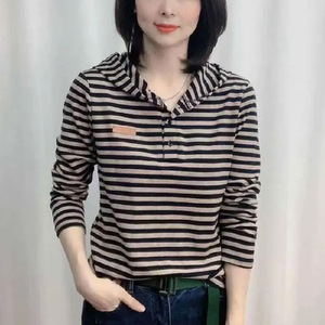 <b>Striped</b> Hooded Long Sleeve T-Shirt Women Knitted Slim Fit Spring Autumn Casual <b>Top</b> - Product Image 4