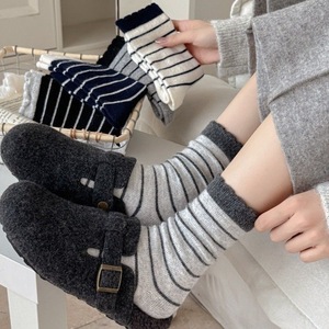 Women Thermal Socks Mid Calf Striped Warm Cotton <b>Blend</b> Sweat Absorbing Winter Fashion - Product Image 2
