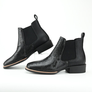 Men's Genuine Leather <b>Boots</b> Ankle Height Square Toe Print Slip-On Anti-Slippery Rubber Outsole Style Texture Wholesale - Product Image 3