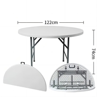 Vente en gros bon marché Tables pliantes rondes en plastique pour table de mariage et de fête en HDPE blanc de 6 pieds