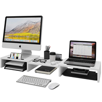 Support de Moniteur d'Ordinateur Moderne en Bois Réglable avec Étagère Supérieure, Support de Bureau et Support TV pour Salon