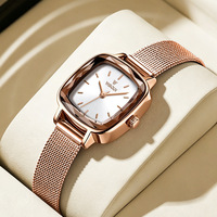 Montre à quartz pour femme, écologique, boîtier carré, verre minéral, étanche, lumineuse, bracelet en acier inoxydable, style business-casual