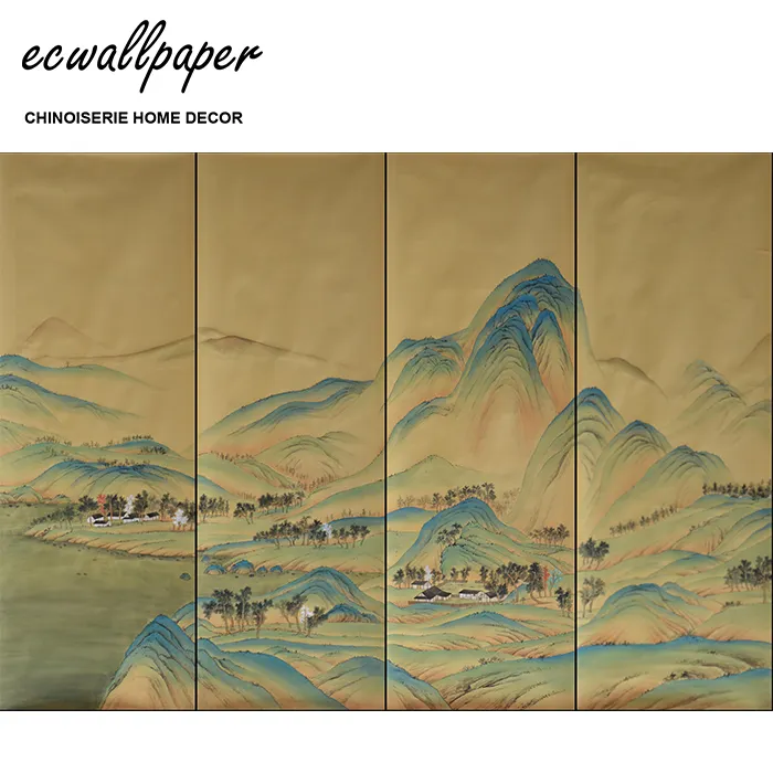 Mountain Mural handmade Wallpaper Hand Painted artworks 3ft x 8ft - Accept customize