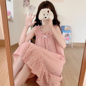 Cute French Style Slip Dress Cream <b>Pink</b> Cherry <b>Bear</b> Print Summer Thin Loose Nightgown For Women Smlxlxxl - Product Image 3