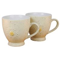 Tasse en céramique vintage à motif marguerite en relief, mug en porcelaine moucheté pour le thé et le café, idéal pour la table et le camping