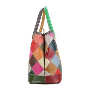 AndoBag Colorblock Patchwork <b>Tote</b> <b>Bags</b>, Genuine Leather Satchel Purse, Luxury Top Handle Shoulder <b>Bag</b> for Women 1728 - Product Image 4