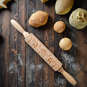 Nuevo rodillo de madera con estampado navideño, rodillo de madera tallado y en relieve, artesanía de palo de masa para galletas - Product Image 5