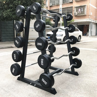 Équipement de gymnastique Poids enduits de caoutchouc Barre droite 10kg 15kg 20kg 25 kg 30kg Ensemble d'haltères fixes
