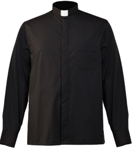 Chemise de clergé noire à manches longues pour homme, style décontracté d'été, col montant, taille XL, pour prêtres et prédicateurs de l'Église catholique - Product Image 1