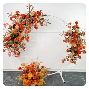 Conjunto de flores de seda para casamento, conjunto floral de arco de luxo para arco de casamento, corredor de flores para arco, cor-de-rosa vermelho e chumbo