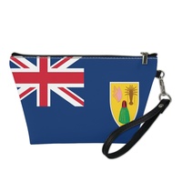 Pochette de maquillage en similicuir PU avec drapeau national des îles Turcs et Caïcos, idéale pour les voyages et le rangement de produits de beauté dans la salle de bain