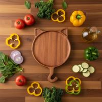 Assiette de petit-déjeuner en bois massif écologique en forme de chat, planche de service décorative réutilisable avec poignée en queue de chat pour les amoureux des chats