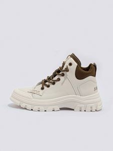 Nouvelle Collection : Baskets Montantes Chunky pour Femme – Design Patchwork en Cuir PU, Lacets, Tendance Décontractée Automne Hiver - Product Image 5