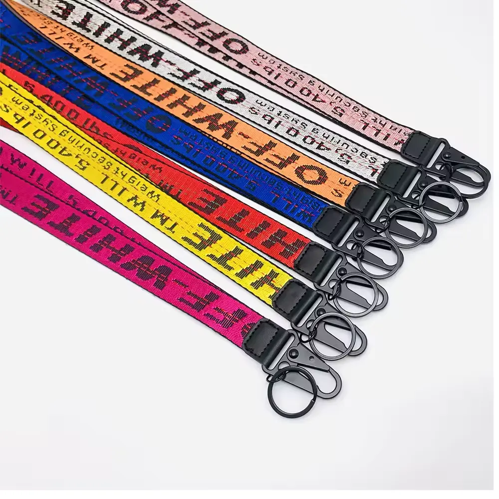 Dapat disesuaikan logo satin jacquard breakaway sublimasi poliester lanyard leher tali gantungan kunci nilon Jacquard Lanyard