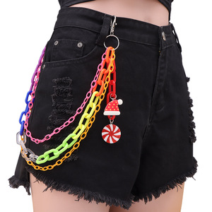 Chaîne de taille en acrylique colorée avec pendentif chapeau de Noël et bonbon pour fête, accessoire de mode unisexe - Product Image 1