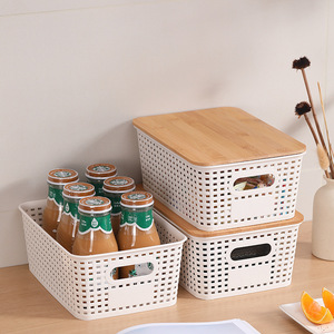 Wholesales Multifunctional Pantry Organizer <strong>Basket</strong> Bins Household Organizers With Lid Plastic <strong>Stacked</strong> <strong>Storage</strong> <strong>Baskets</strong> - Product Image 4