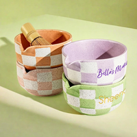 Ensemble de thé matcha en céramique japonaise à carreaux personnalisé en gros, ensemble de fouet à matcha pour cérémonie, ensemble de bol à matcha en céramique