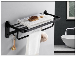 Ensemble d'accessoires de salle de bain noir mat 5 pièces, barres porte-serviettes murales, étagère, porte-papier toilette, porte-brosse, étagère d'angle - Product Image 2