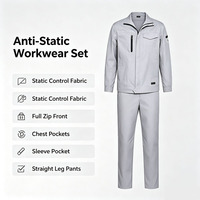 Conjunto de Uniforme de Trabajo Antiestático de Manga Larga al por Mayor, Chaqueta y Pantalones de Trabajo de Algodón con Bolsillos con Cremallera Resistentes para Fábrica y Taller