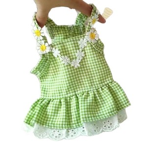 Robe d'été jaune à carreaux avec dentelle pour animaux de compagnie, pour Teddy, Pomeranian, Bichon Frise - Product Image 4
