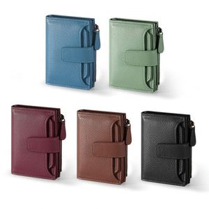 Petit portefeuille compact pour femmes, avec blocage RFID, fin, avec poche à monnaie zippée, coutures en relief, rectangulaire - Product Image 1