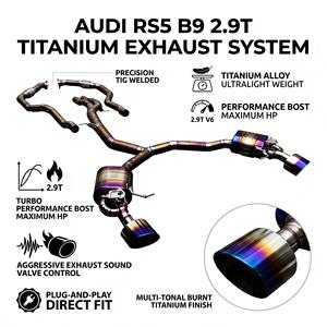 Système d'échappement Catback Vortex en titane doré avec valves et tuyaux de raccordement avant pour Audi RS5 B9 2.9T 2019-2025, embouts ovales, système de modification à fixation par boulons - Product Image 1