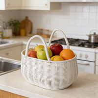 Panier en rotin tressé blanc pour fleurs et fruits, décoration de mariage, cadeau pour femme, pour Noël et les fêtes, avec chaîne de perles