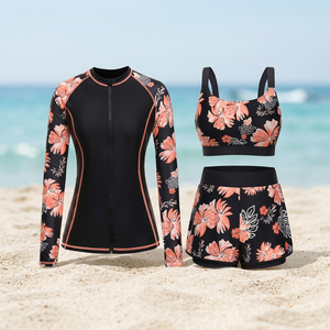 Ensemble de maillot de bain anti-UV pour femmes, imprimé floral, haut à manches longues, soutien-gorge de sport, short - Product Image 4