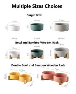 Tigela de cerâmica para animais, tigela de comida única com suporte de madeira para animais de estimação - Product Image 3