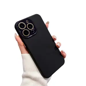 Casing ponsel silikon serat mikro di dalam dengan pelindung layar kaca tombol logam untuk IPhone