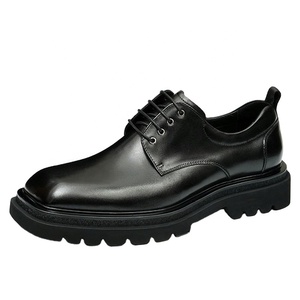 Chaussures habillées pour hommes en cuir véritable, bout carré, semelle épaisse, style Oxford, rehaussantes, pour le bureau et la carrière, toutes saisons, à lacets, semelle extérieure en caoutchouc - Product Image 1