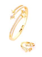 Ensemble de bijoux de luxe pour femme : bracelet et bague ouvrants en zircon et perles, motif étoile octogonale, cadeau d'anniversaire tendance