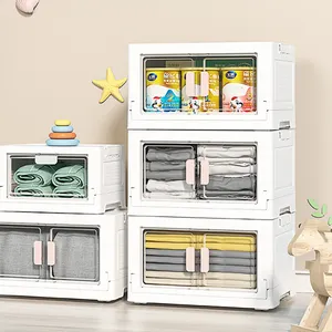 Household Clothes Toys Organizer Stackable Collapsible With Wheels Plastic Foldable Storage Box