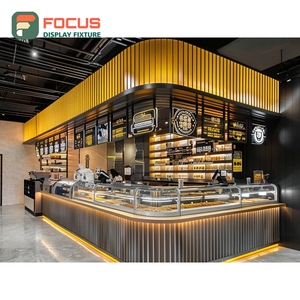 เคาน์เตอร์บริการกาแฟแบบครบวงจร พร้อมชั้นวางขนมและเคาน์เตอร์แคชเชียร์ลายไม้วอลนัทสำหรับร้านกาแฟ - Product Image 5