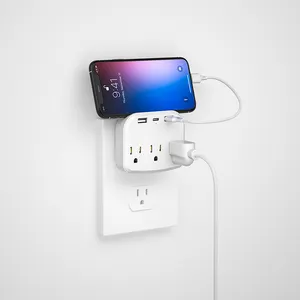 Mini with 1 Type-C 2 USB Charging Ports Wall Adapter Multi Outlet Extension Cord Smart Power Strip