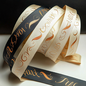 Cinta de Grosgrain de Alta Calidad con Logotipo Personalizado, Rollo de Cinta de Satén con Nombre de Marca Impreso en Lámina Dorada, Cintas de Regalo - Product Image 3