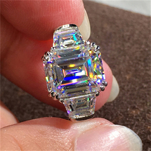 CAOSHIニュープリンセスカット<span class=keywords><strong>3</strong></span>ストーンジルコニアリングメッキシルバー婚約ウェディングダイヤモンドリングジュエリー女性 - Product Image 3